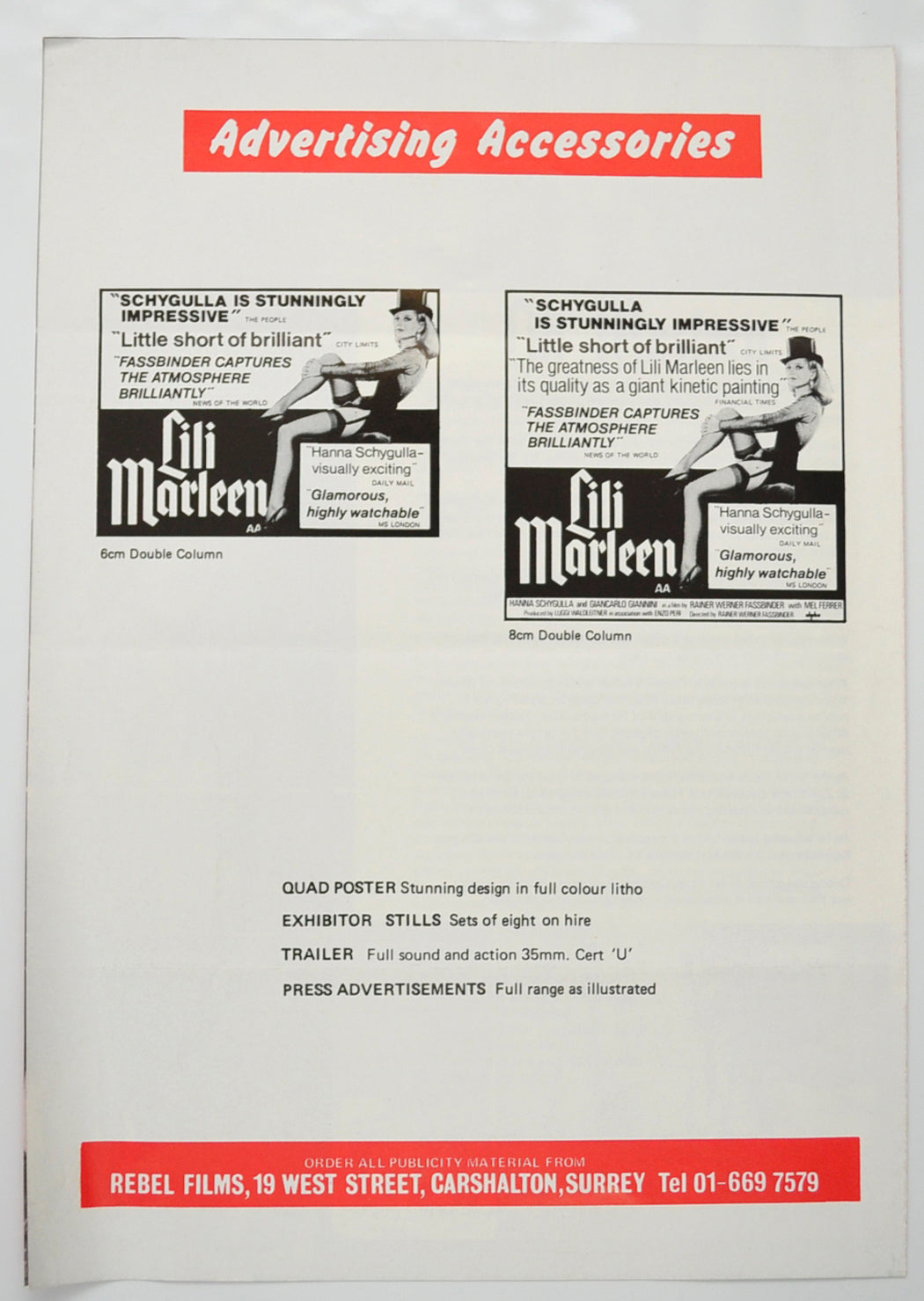 LILI MARLEEN Cinema Exhibitors Campaign Pressbook - BACK