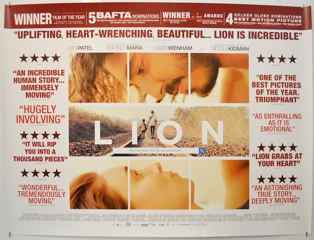 Lion (Reviews Version) Original Quad Poster - Film Poster - Movie Poster
