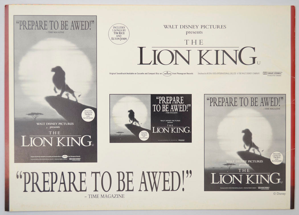 THE LION KING Cinema Exhibitors Campaign Press Book - BACK