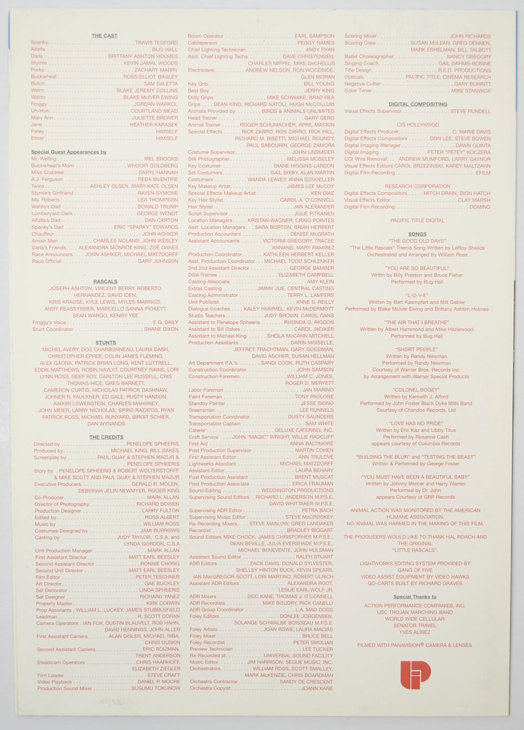 THE LITTLE RASCALS Cinema Exhibitors Synopsis Credits Booklet - BACK