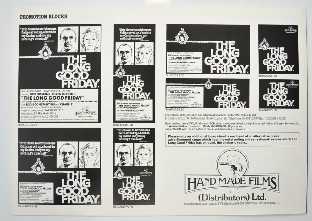 THE LONG GOOD FRIDAY Cinema Exhibitors Campaign Pressbook - BACK