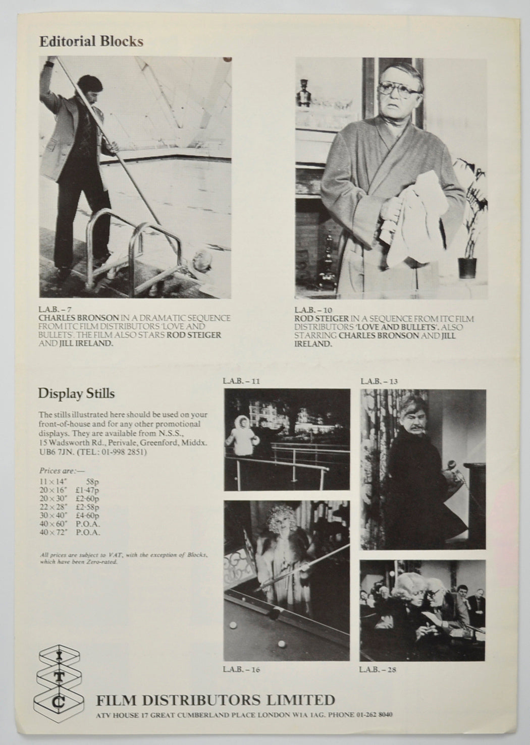 LOVE AND BULLETS Cinema Exhibitors Campaign Pressbook - BACK