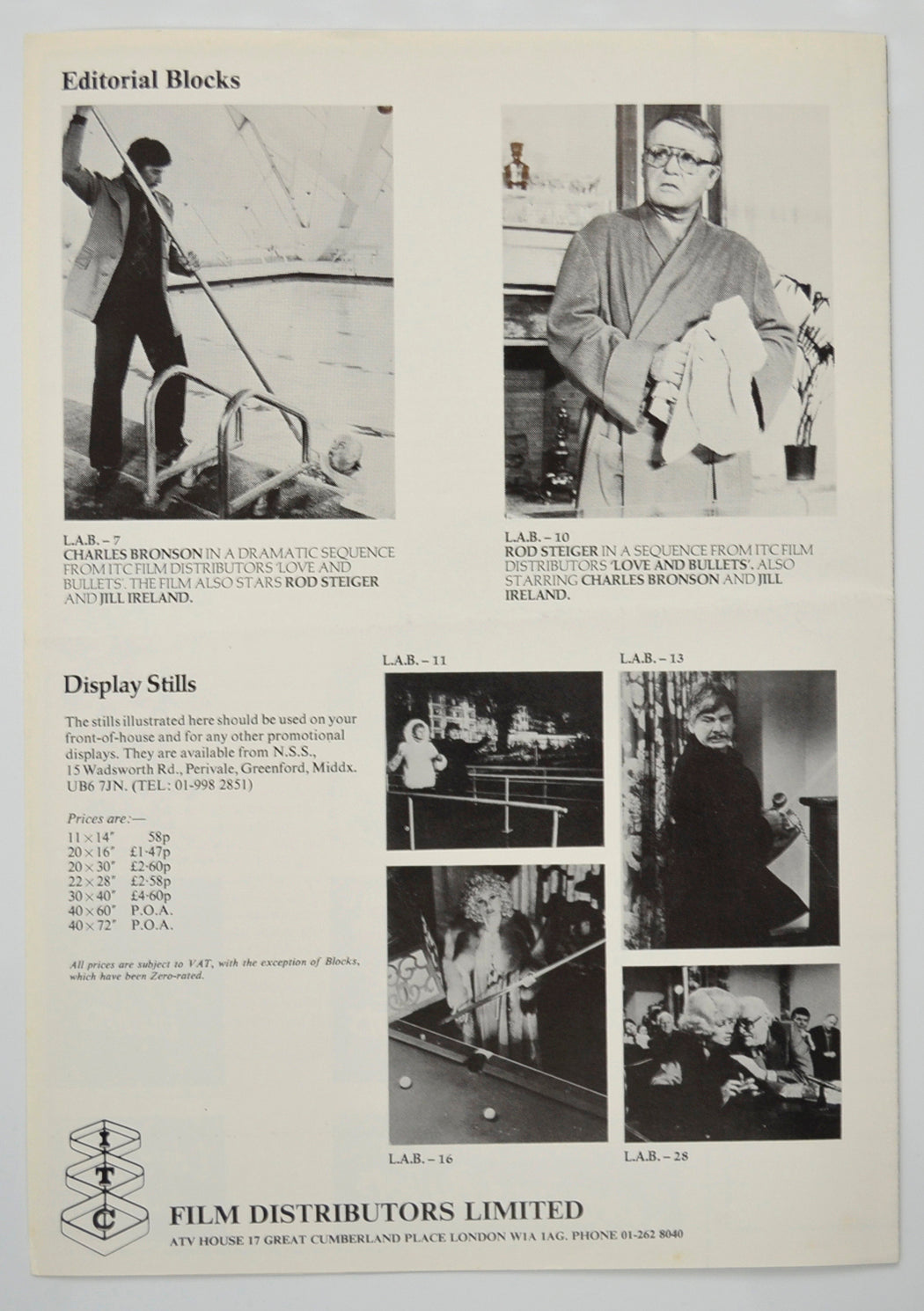 LOVE AND BULLETS Cinema Exhibitors Campaign Pressbook - BACK