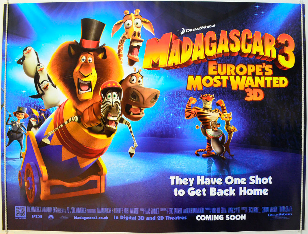 Madagascar 3 - Europe's Most Wanted Original British Quad Poster - Film Poster - Movie Poster