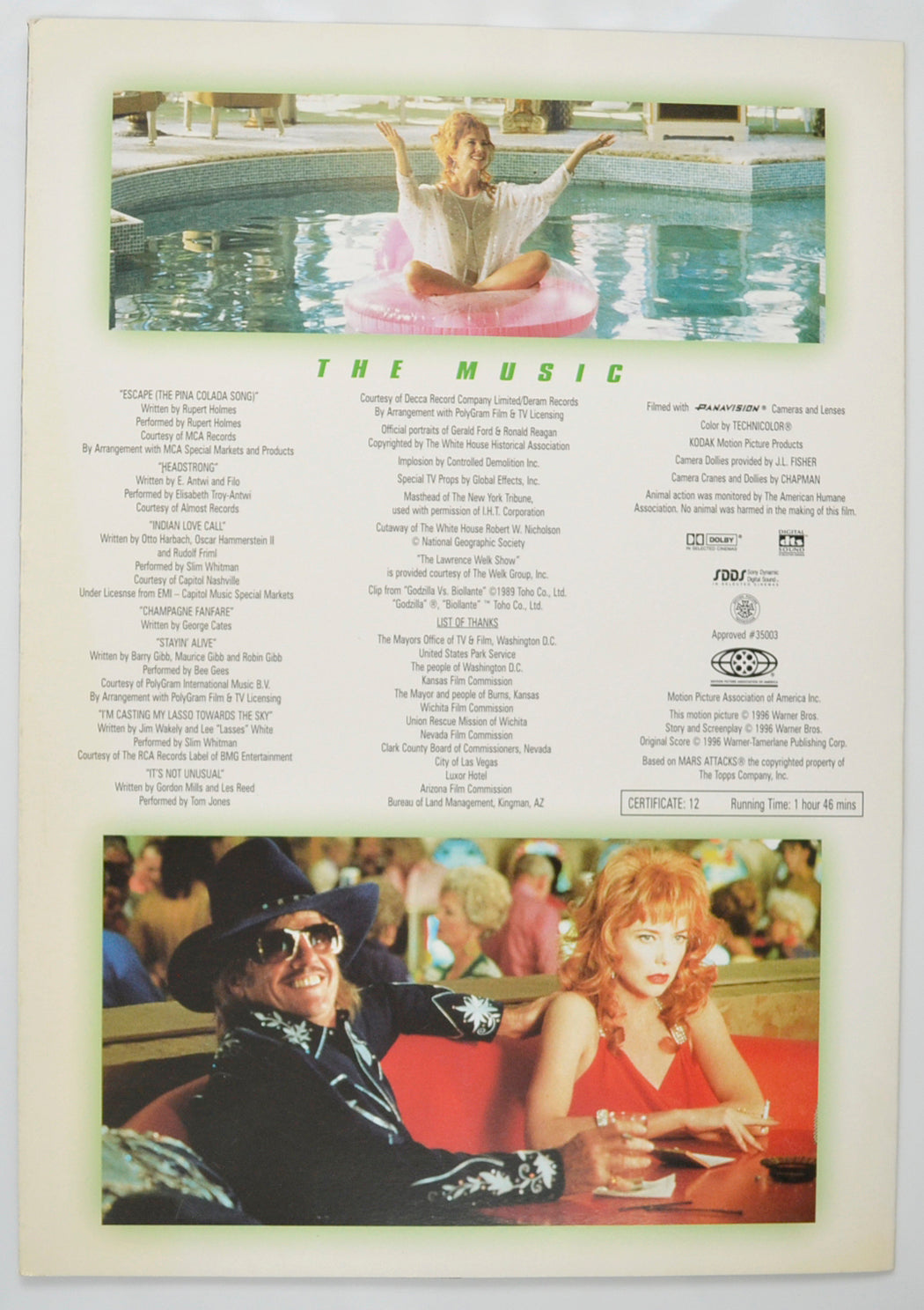 MARS ATTACKS Cinema Exhibitors Press Synopsis Credits Booklet - BACK