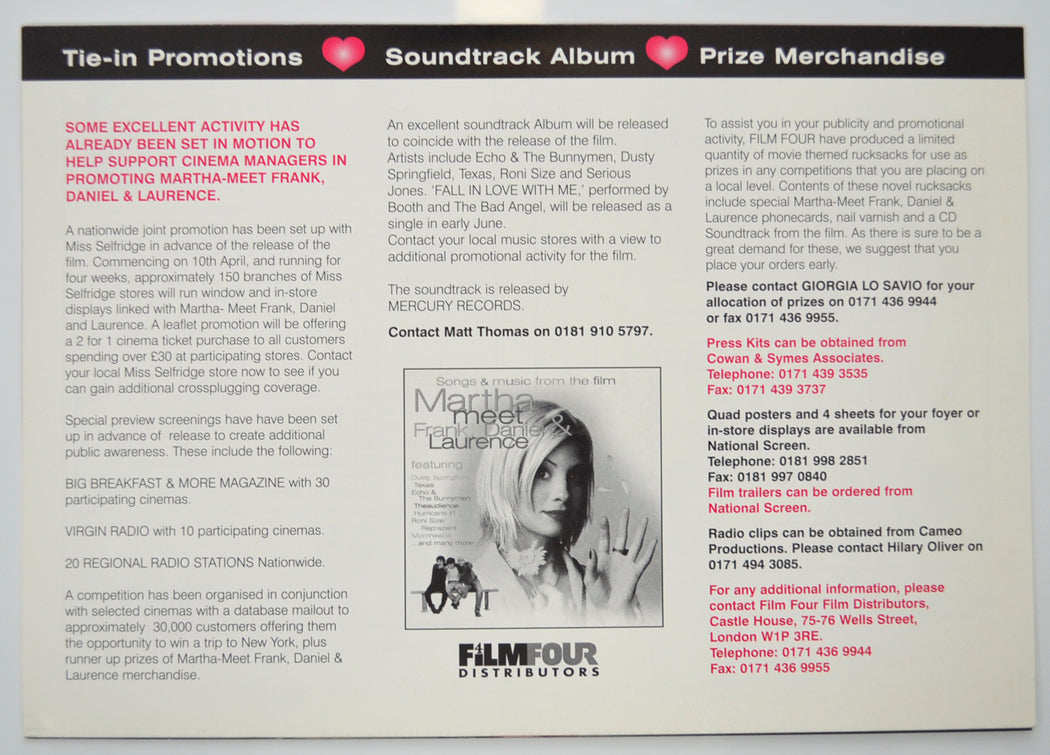 MARTHA MEET FRANK, DANIEL AND LAURENCE Cinema Exhibitors Campaign Pressbook - BACK