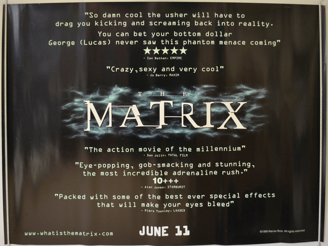 The Matrix (Reviews Version) Original Quad Poster - Film Poster - Movie Poster