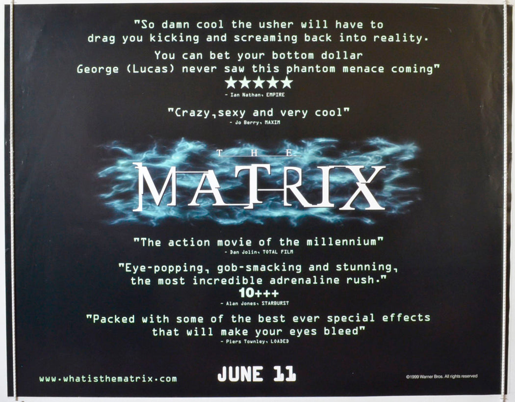 The Matrix (Quotes Version) Original British Quad Poster - Movie Poster