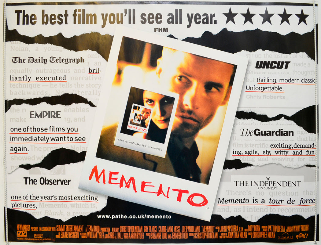Memento (Reviews Version) Original Quad Poster - Film Poster - Movie Poster