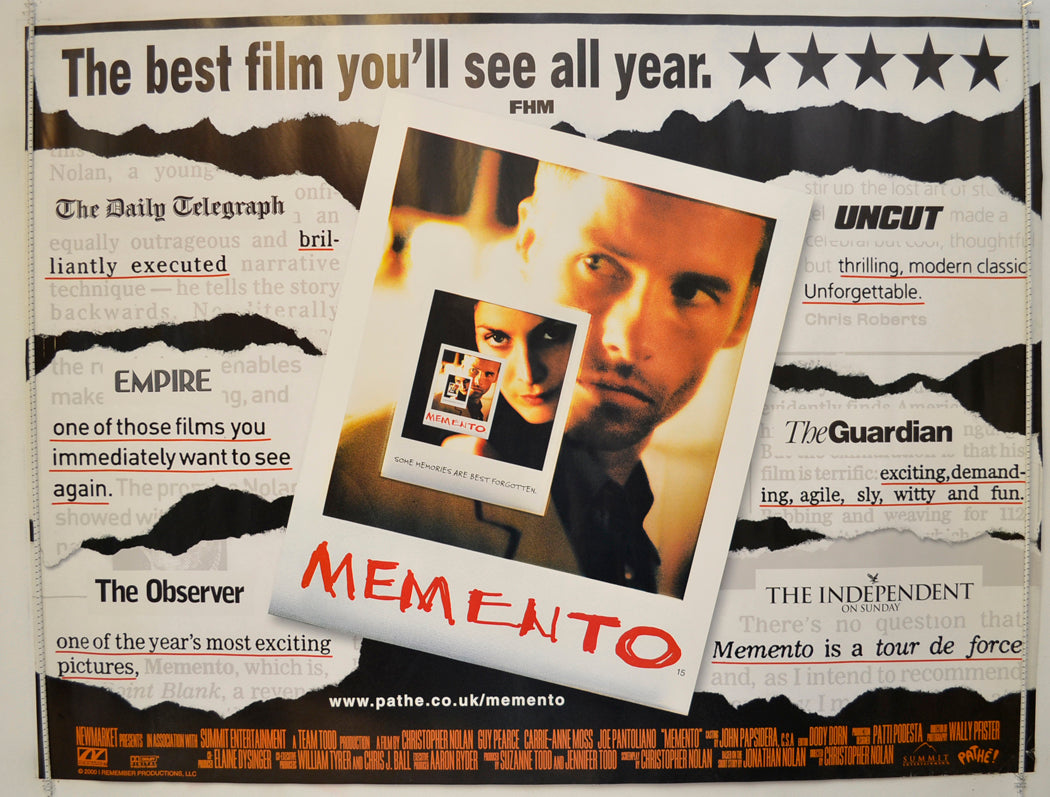 Memento (Reviews Version) Original Quad Poster - Film Poster - Movie Poster