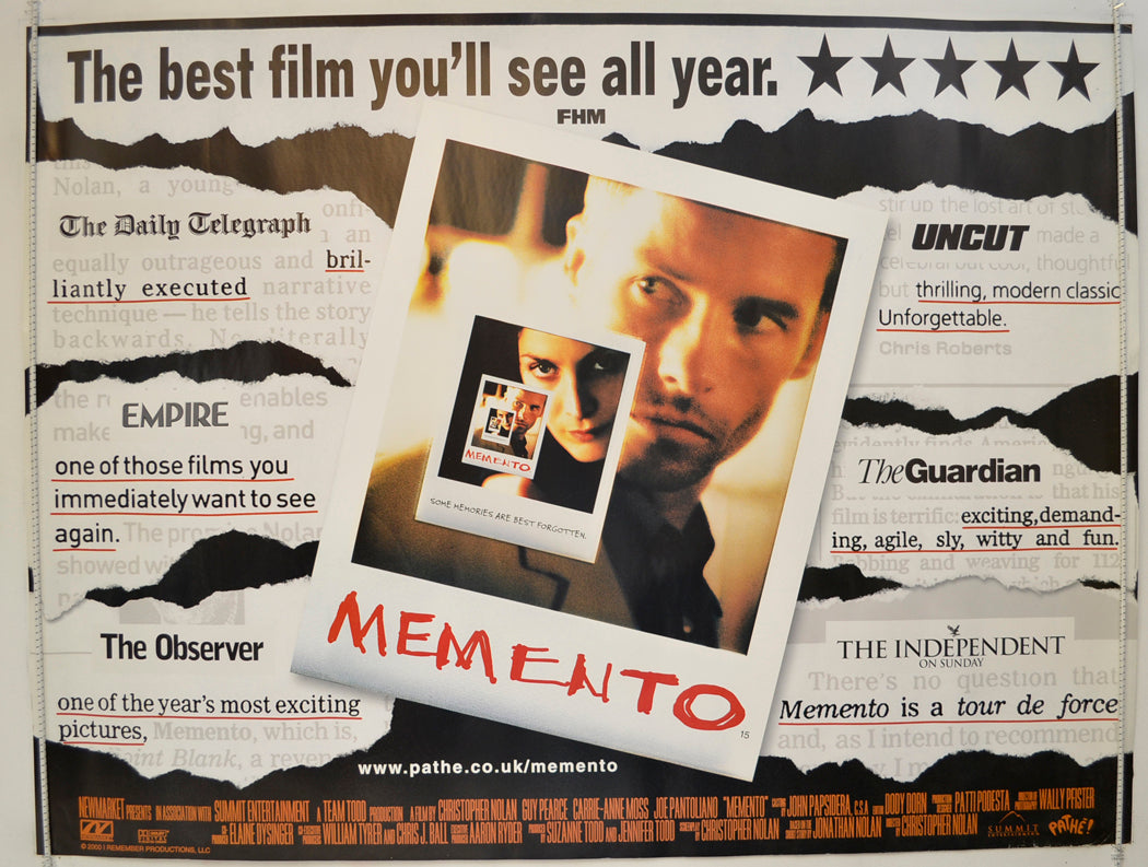 Memento (Reviews Version) Original Quad Poster - Film Poster - Movie Poster
