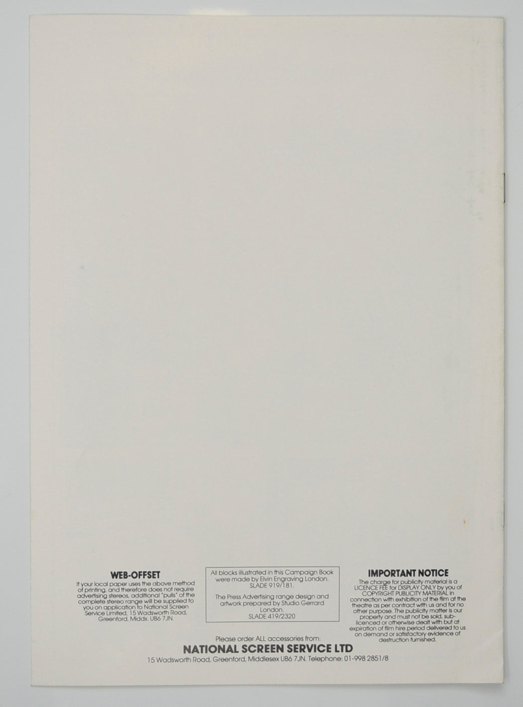 THE MISSION Cinema Exhibitors Campaign Pressbook - BACK