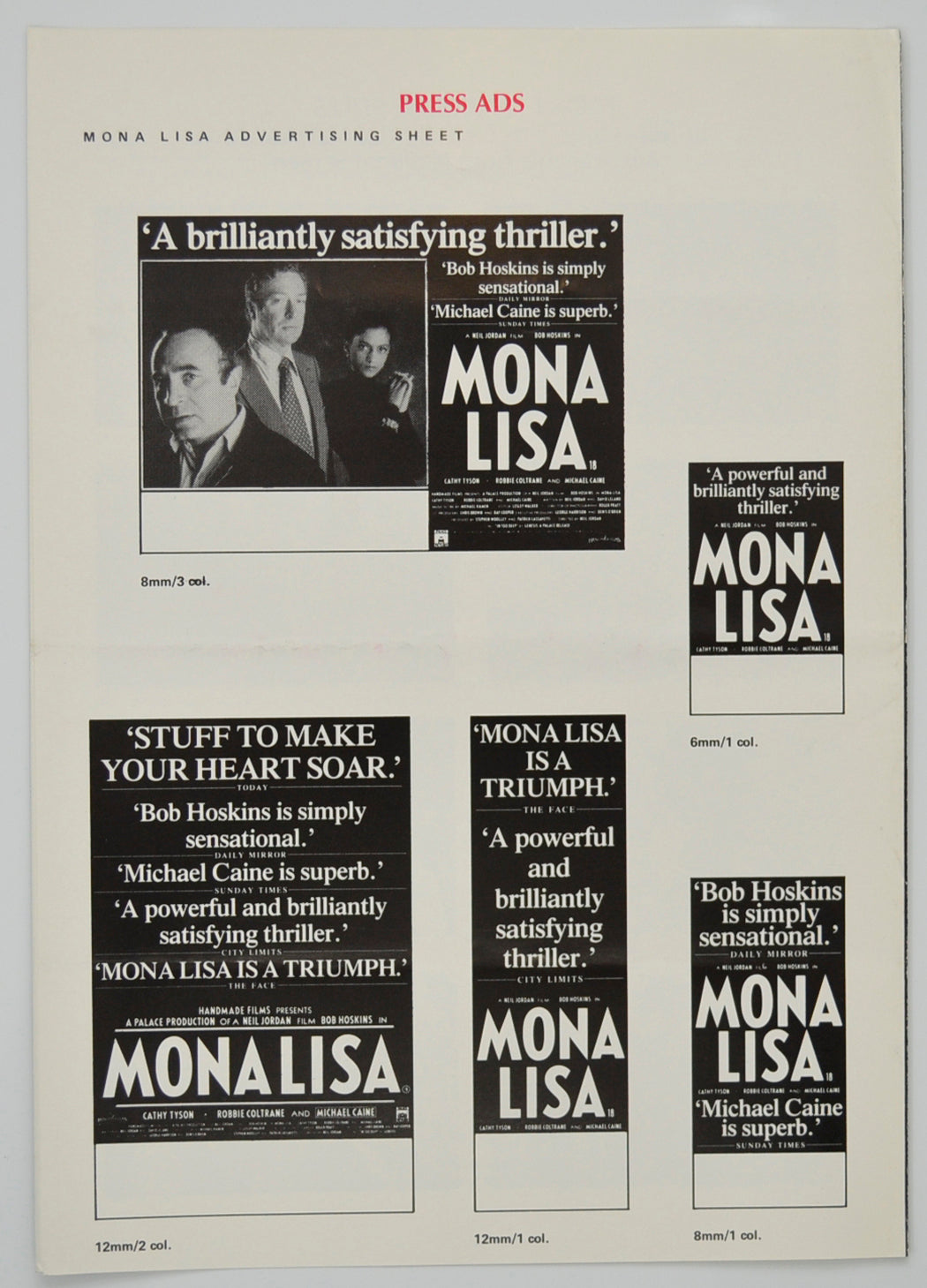 MONA LISA Cinema Exhibitors Campaign Pressbook - BACK