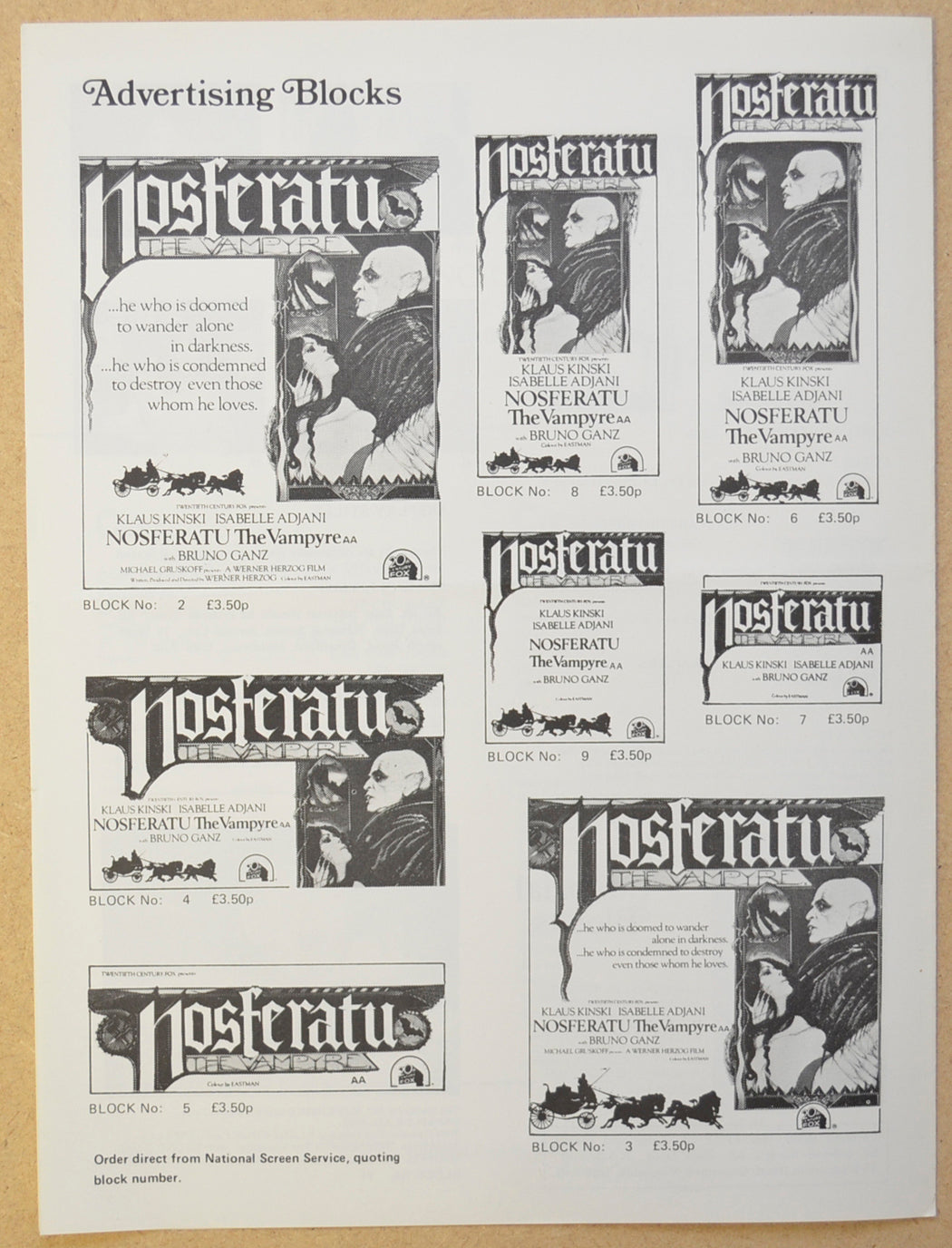 NOSFERATU THE VAMPYRE Cinema Exhibitors Campaign Press Book - INSIDE