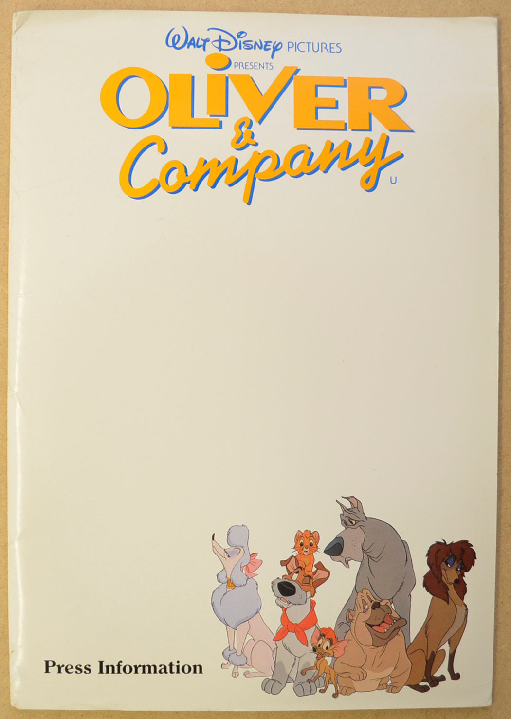 OLIVER AND COMPANY Original Cinema Press Kit – Folder
