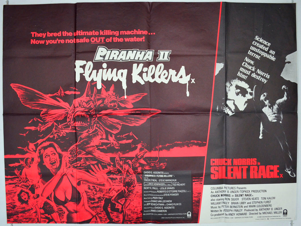 Piranha II : Flying Killers / Silent Rage (Double Bill) Original British Quad Poster - Movie Poster