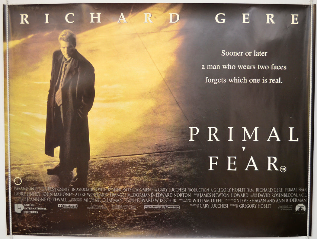 Primal Fear Original Quad Poster - Film Poster - Movie Poster
