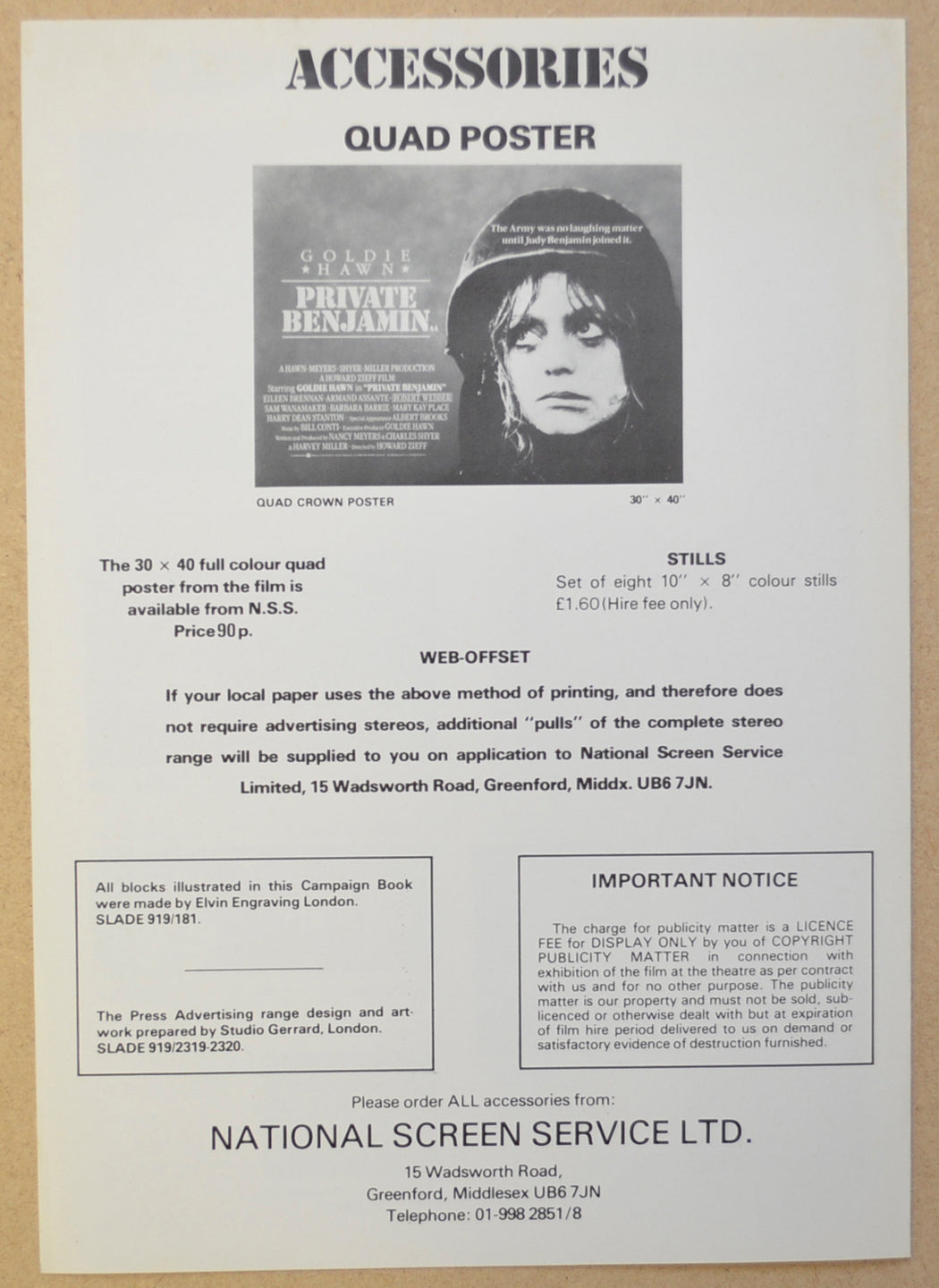 PRIVATE BENJAMIN Cinema Exhibitors Campaign Press Book - INSIDE