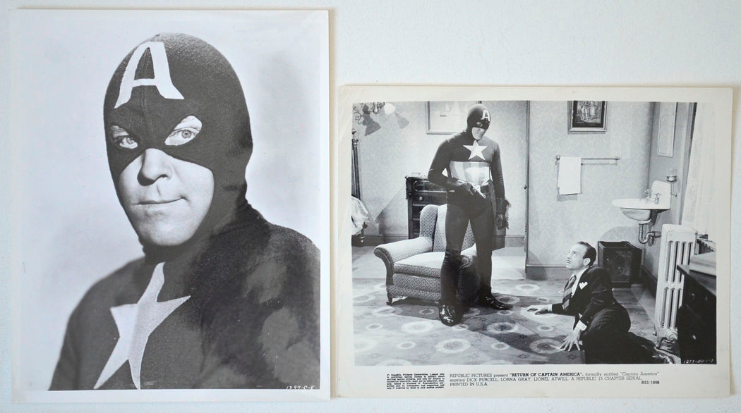 Return Of Captain America (1953 re-release Stills) 2 Original Cinema Front Of House (FOH) Black And White Stills – Press Stills – Movie Stills