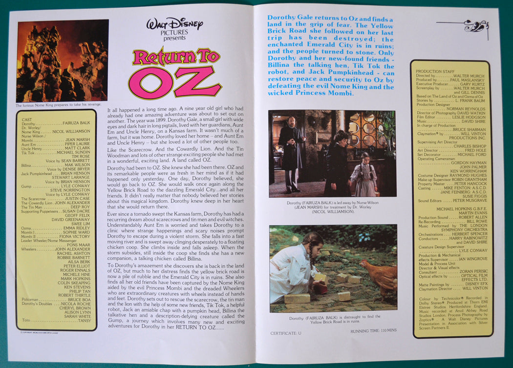 RETURN TO OZ – Cinema Exhibitors Synopsis / Credits Booklet - Inside