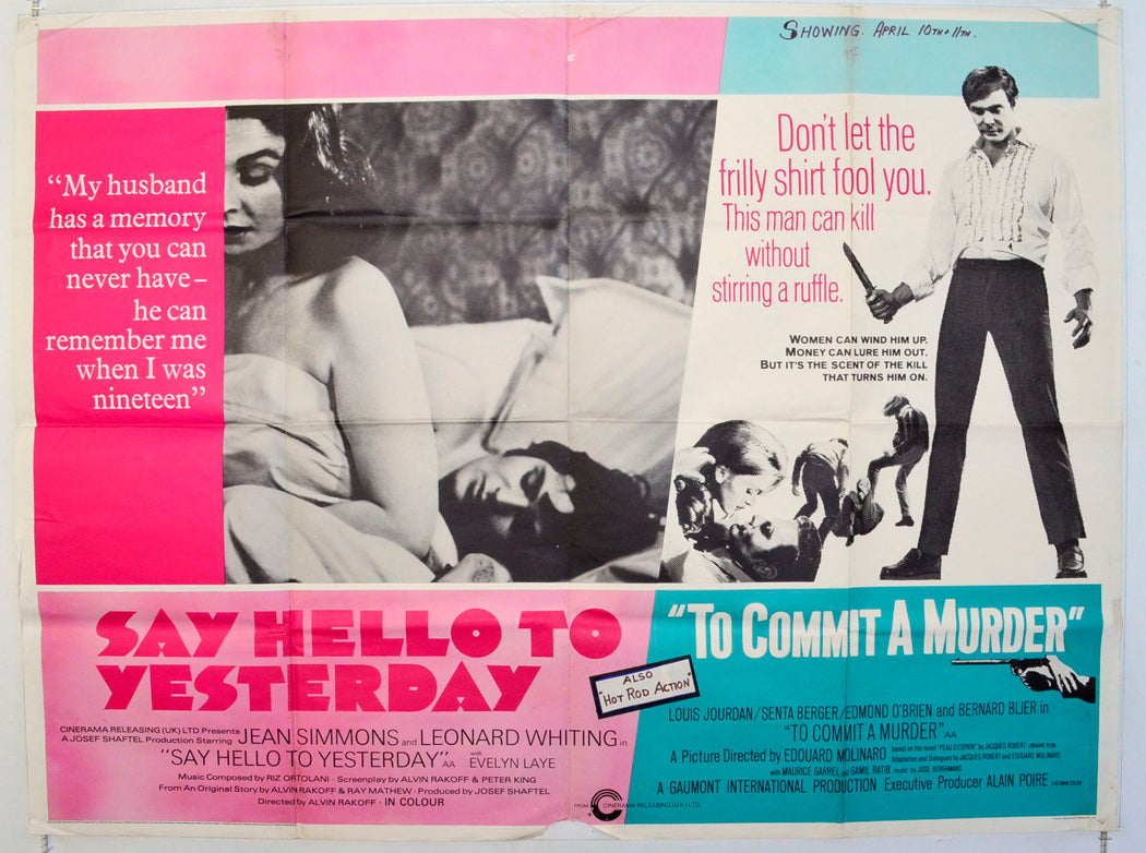 Say Hello To Yesterday / To Commit A Murder (Double Bill) Original British Quad Poster - Film Poster - Movie Poster