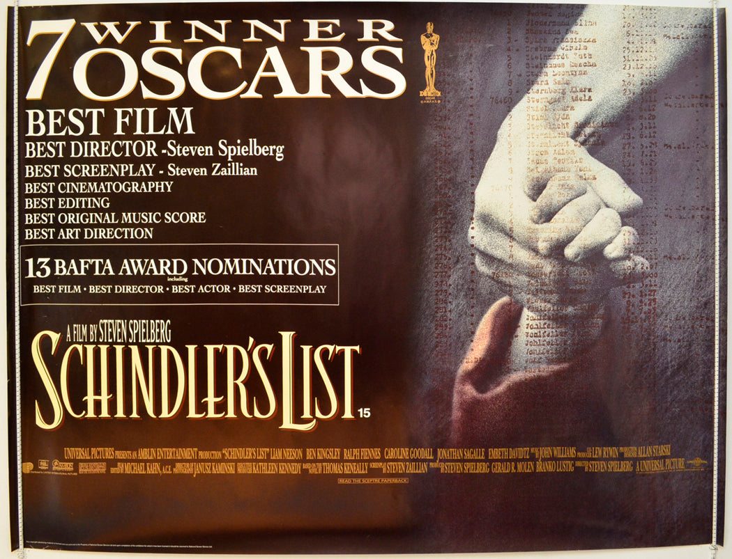 Schindler's List Original British Quad Poster - Film Poster - Movie Poster