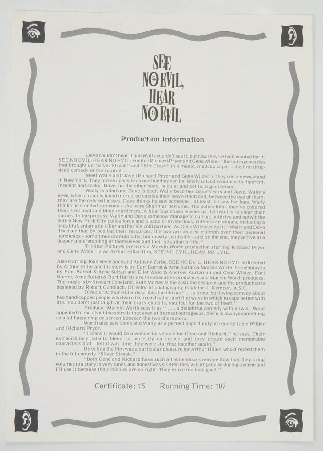 SEE NO EVIL, HEAR NO EVIL Cinema Exhibitors Campaign Pressbook - SYNOPSIS