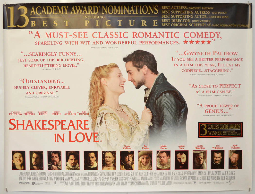 Shakespeare In Love (Reviews Version) Original Quad Poster - Film Poster - Movie Poster