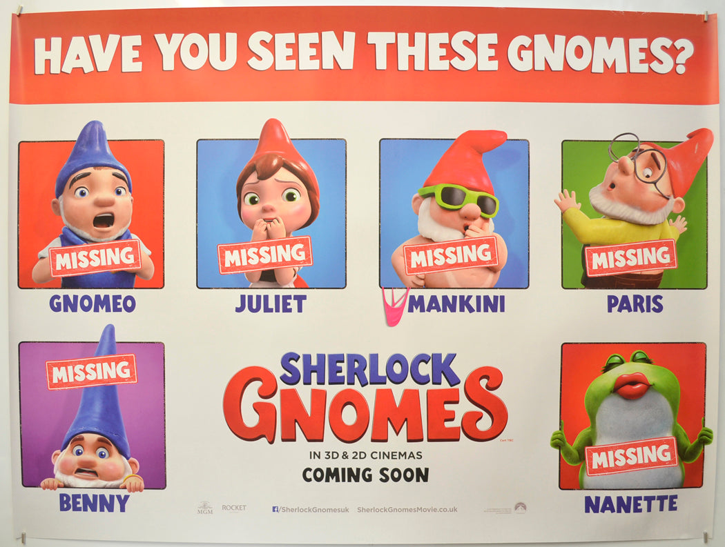 Sherlock Gnomes (Missing Teaser / Advance Version) Original Quad Poster - Film Poster - Movie Poster