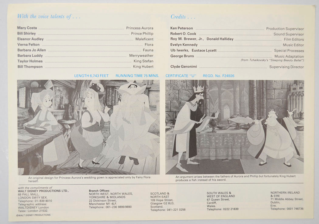 SLEEPING BEAUTY Cinema Exhibitors Synopsis Credits Booklet - BACK