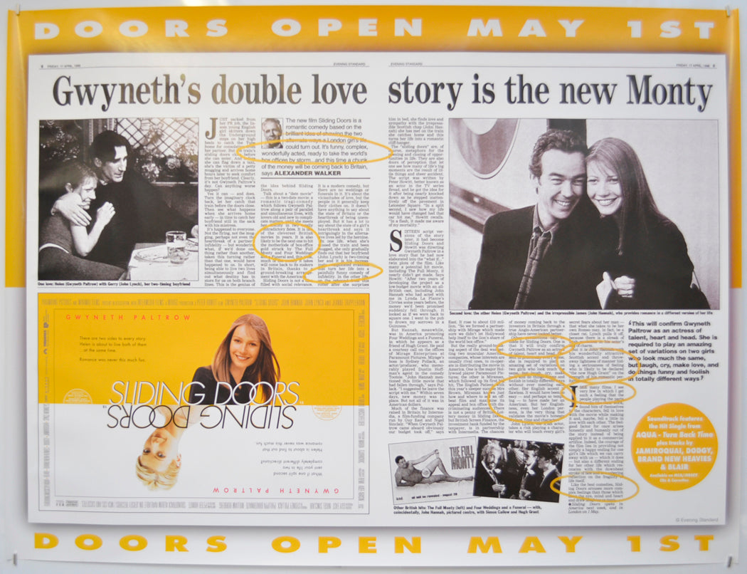 Sliding Doors (reviews version) Original Quad Poster - Film Poster - Movie Poster