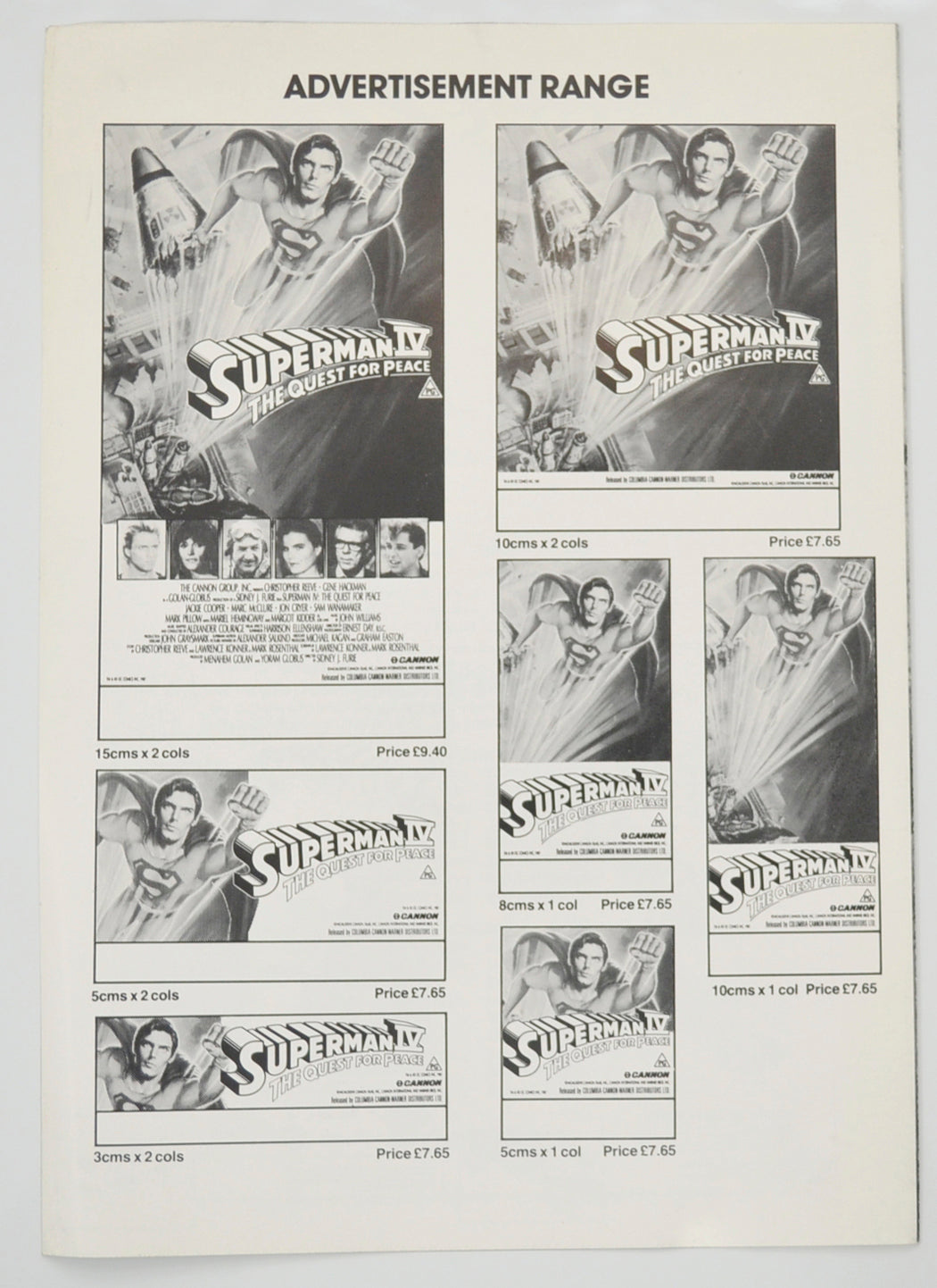 SUPERMAN IV : THE QUEST FOR PEACE Cinema Exhibitors Campaign Pressbook - BACK