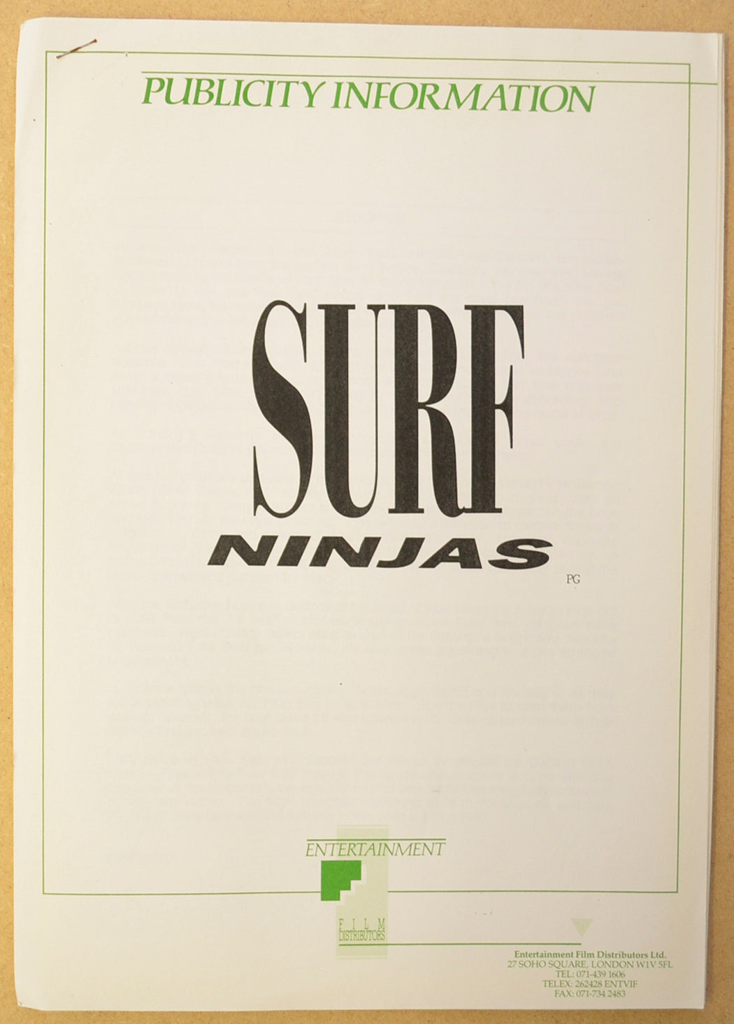 SURF NINJAS Original Cinema Press Kit – Production Info
