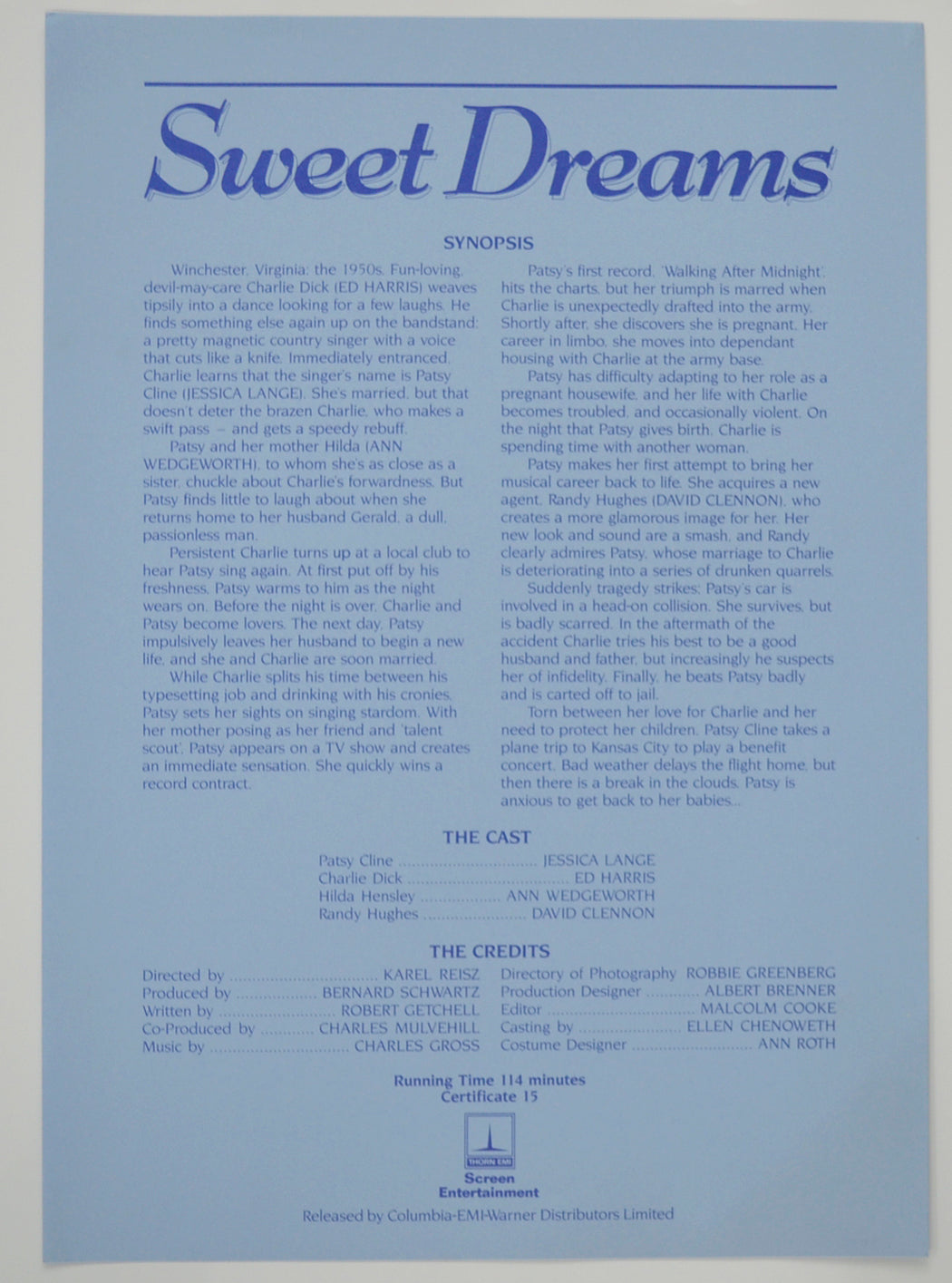 SWEET DREAMS Cinema Exhibitors Campaign Pressbook - SYNOPSIS