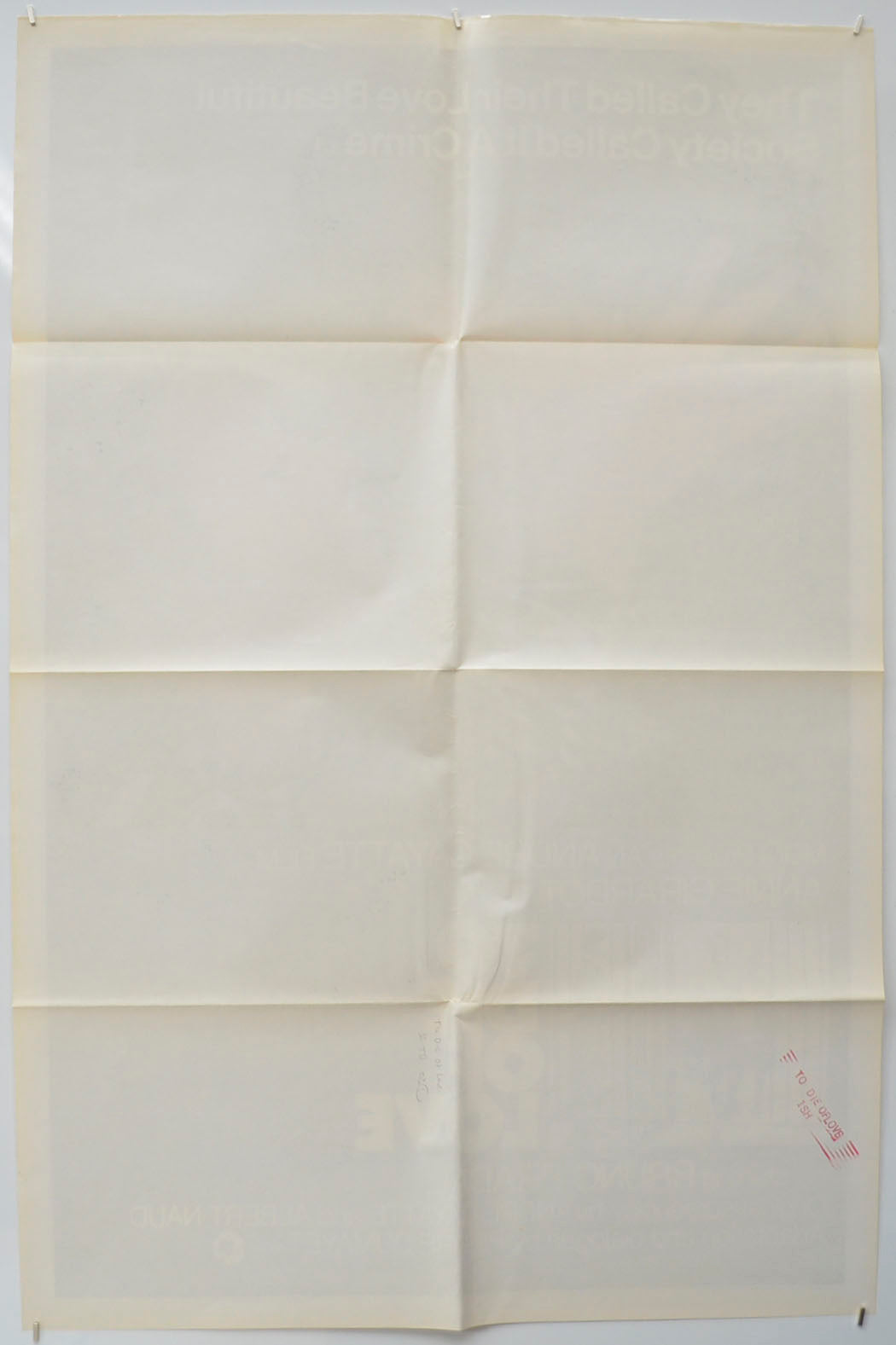 TO DIE OF LOVE (Back) Cinema One Sheet Movie Poster