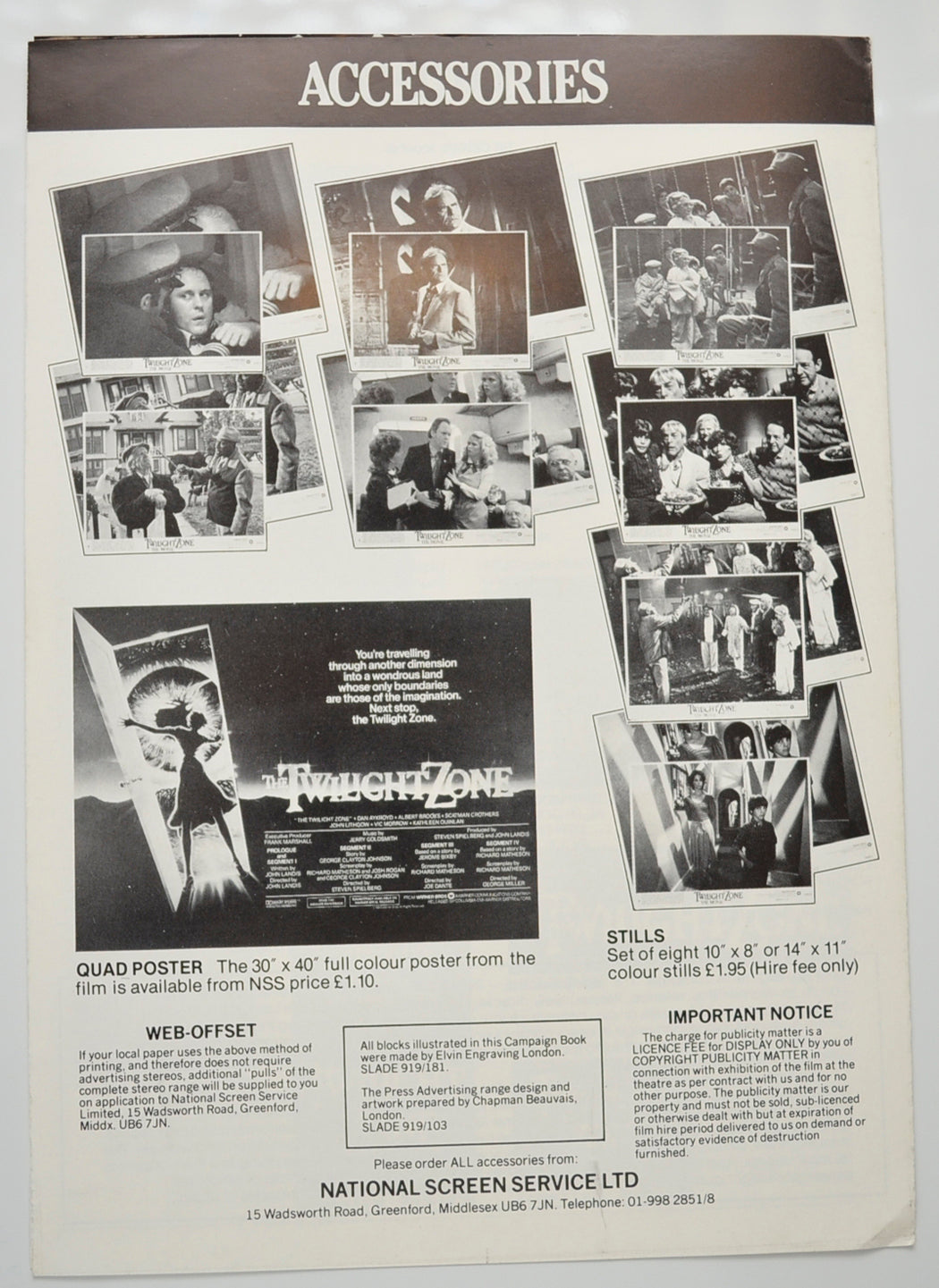 THE TWILIGHT ZONE : THE MOVIE Cinema Exhibitors Campaign Pressbook - BACK