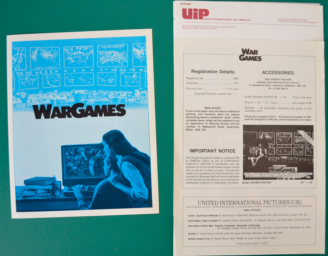 War Games Original 4 page Synopsis / Credits Booklet