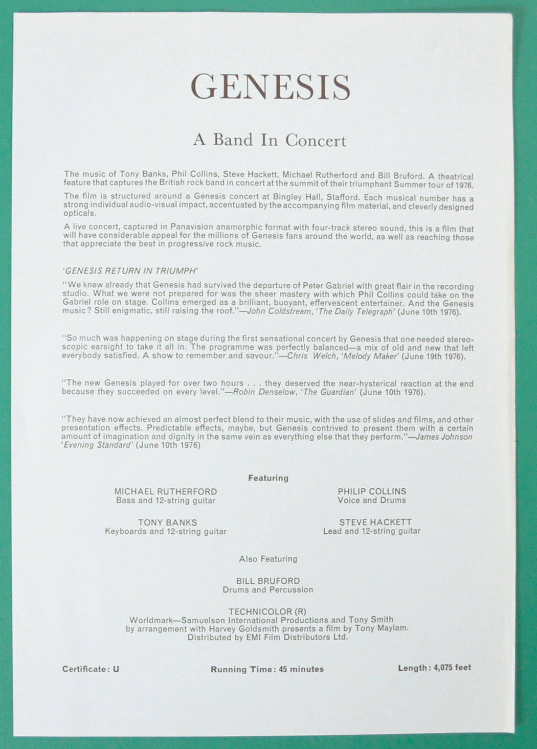 WHITE ROCK / GENESIS IN CONCERT – Genesis – Sheet