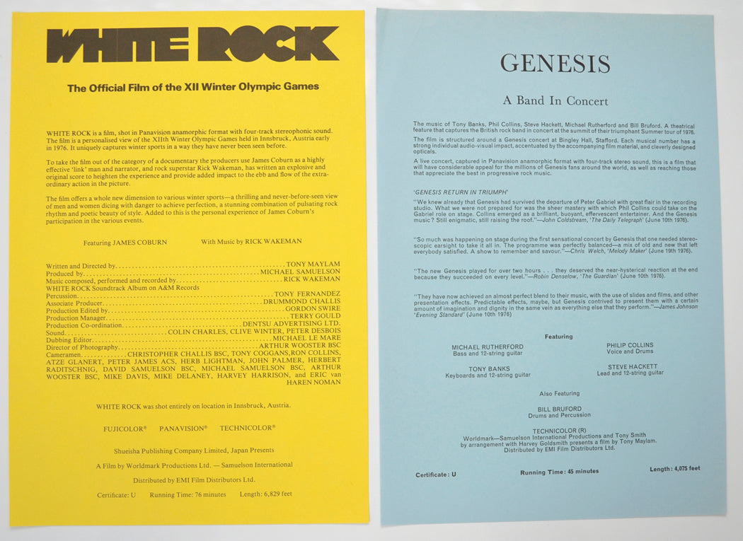 WHITE ROCK / GENESIS IN CONCERT Cinema Exhibitors Campaign Pressbook - SYNOPSIS