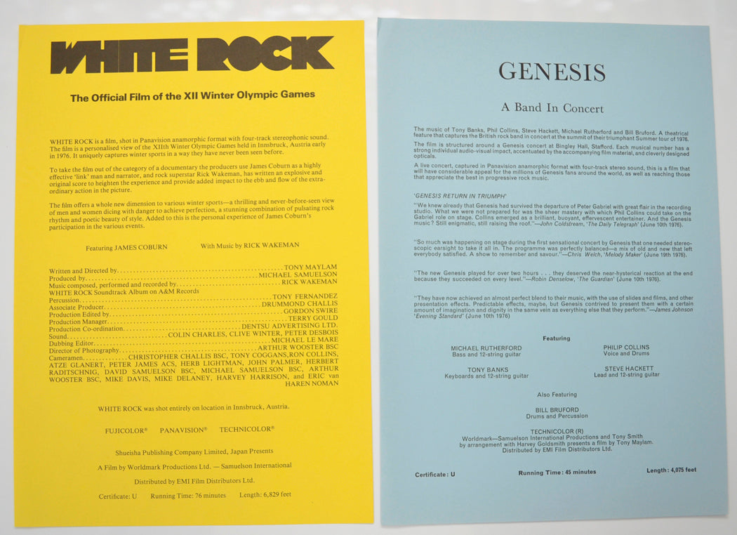 WHITE ROCK / GENESIS IN CONCERT Cinema Exhibitors Campaign Pressbook - SYNOPSIS