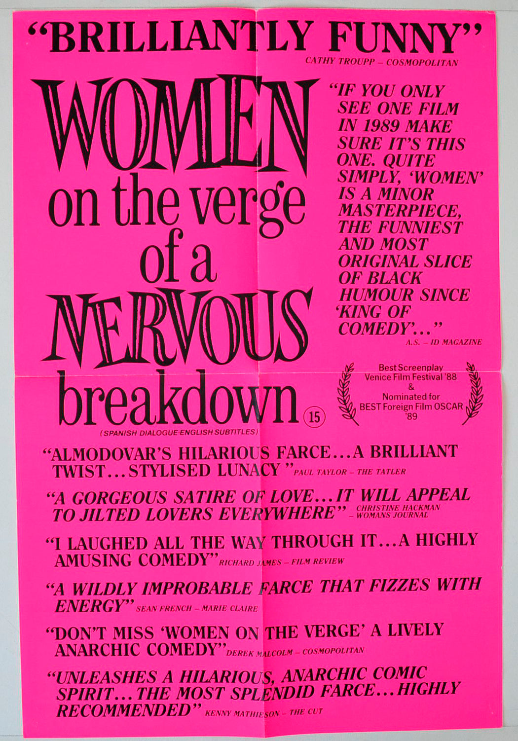 Women On The Verge Of A Nervous Breakdown (a.k.a. Mujeres Al Borde De Un Ataque De Nervios) Original Double Crown Poster - Movie Poster