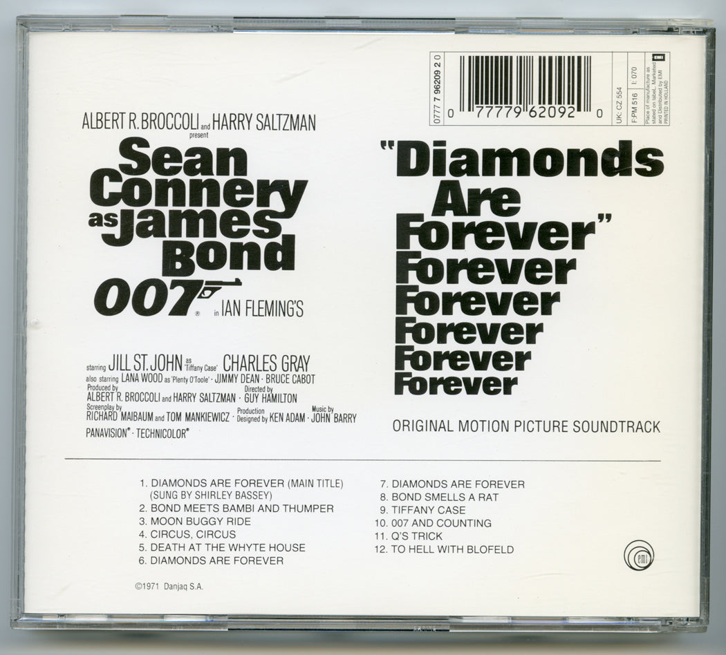 007 : DIAMONDS ARE FOREVER Original CD Soundtrack (back) 