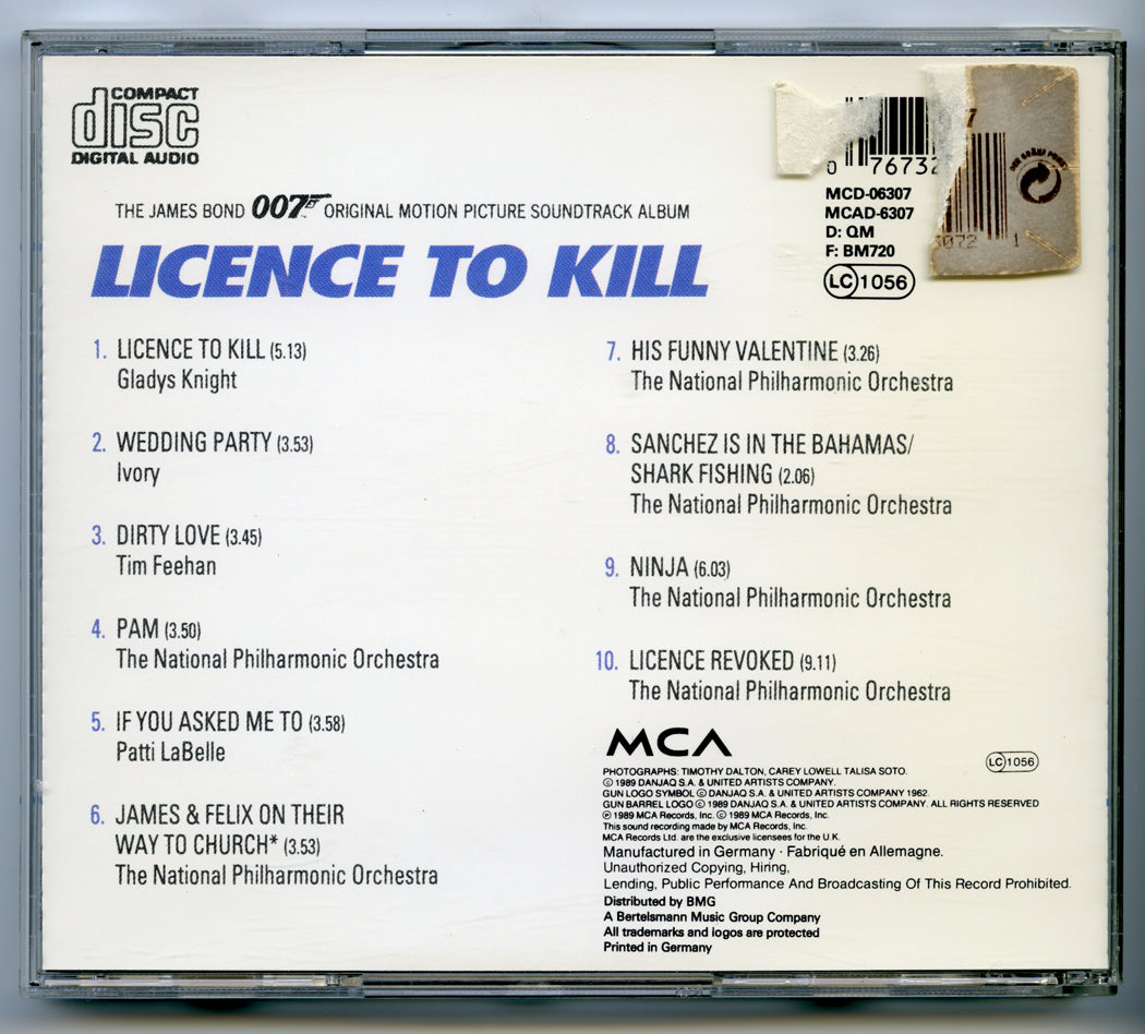 007 : LICENCE TO KILL Original CD Soundtrack (back) 