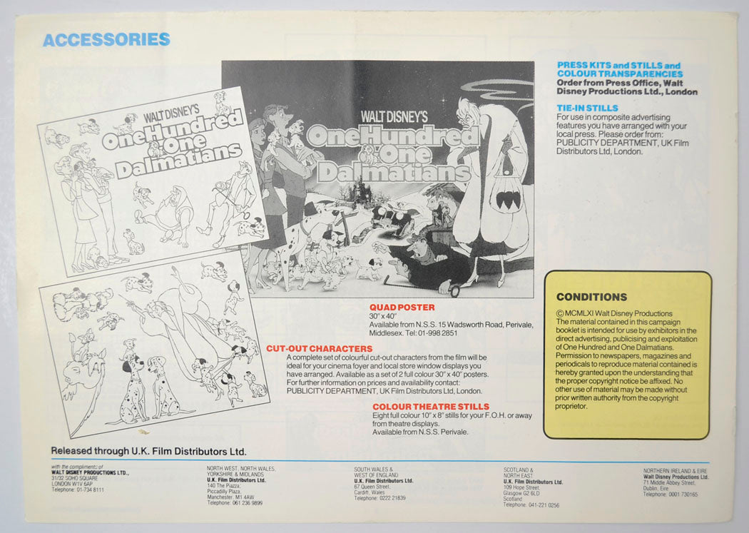 ONE HUNDRED AND ONE DALMATIANS Cinema Exhibitors Campaign Press Book - BACK  