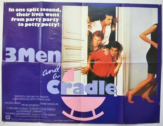 Three Men And A Cradle (a.k.a. 3 hommes et un couffin) Original Quad Poster - Film Poster - Movie Poster