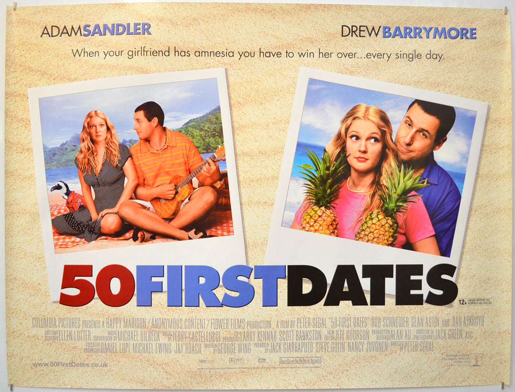 50 First Dates Original Quad Poster - Film Poster - Movie Poster  