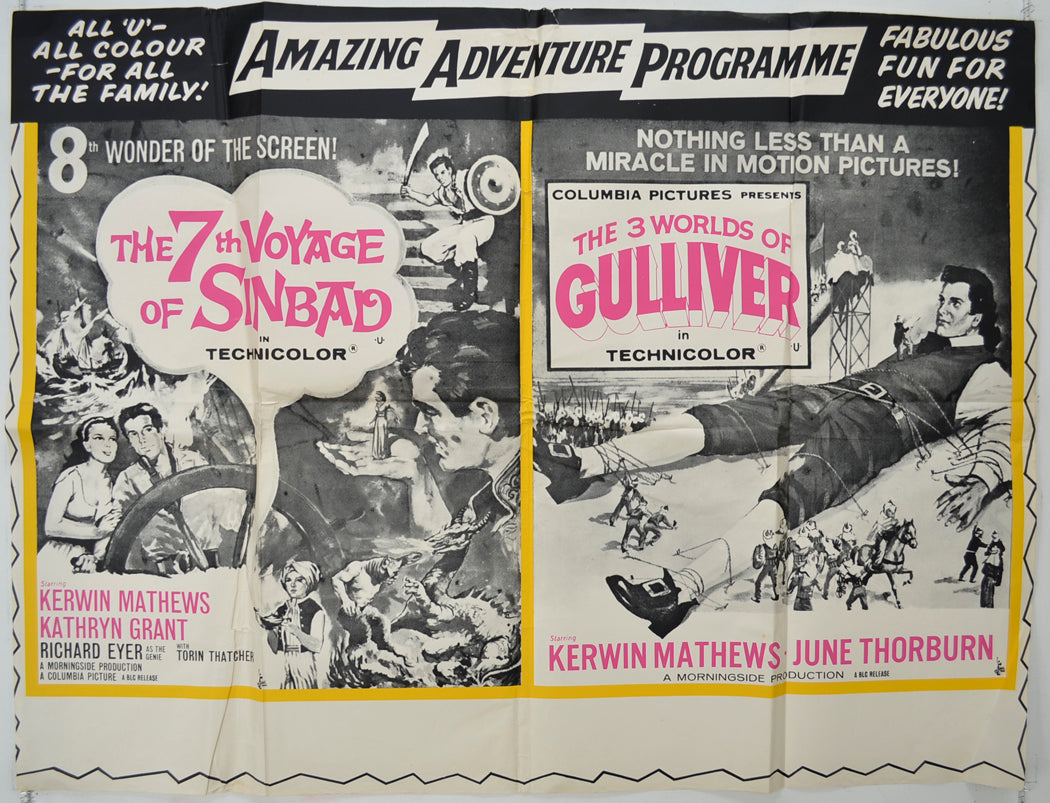 The 7th Voyage Of Sinbad / The 3 Worlds Of Gulliver  (Double Bill)  Original Quad Poster - Film Poster - Movie Poster 