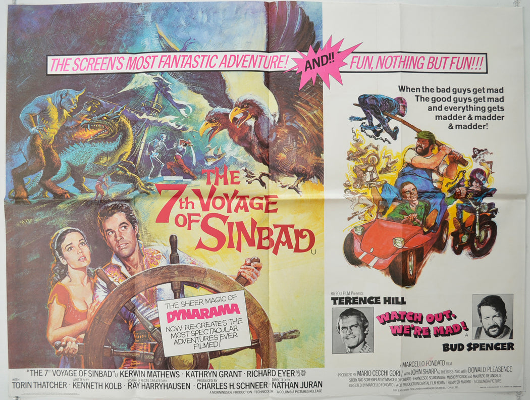 7th Voyage Of Sinbad / Watch Out, We're Mad!  (Double Bill)  Original Quad Poster - Film Poster - Movie Poster 