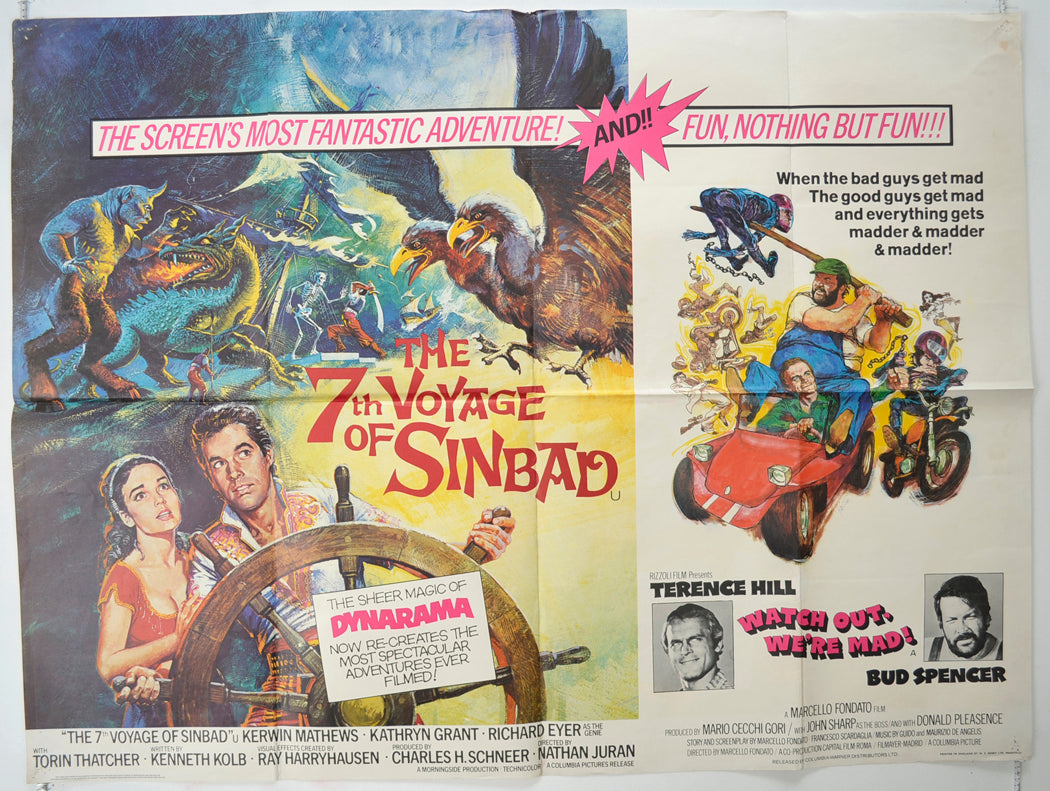 7th Voyage Of Sinbad / Watch Out, We're Mad!  (Double Bill)  Original Quad Poster - Film Poster - Movie Poster 