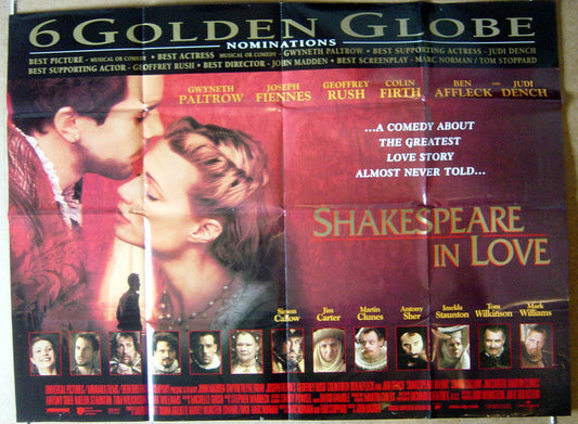 Shakespeare In Love  (Golden Globes Version)  Original Quad Movie Poster  